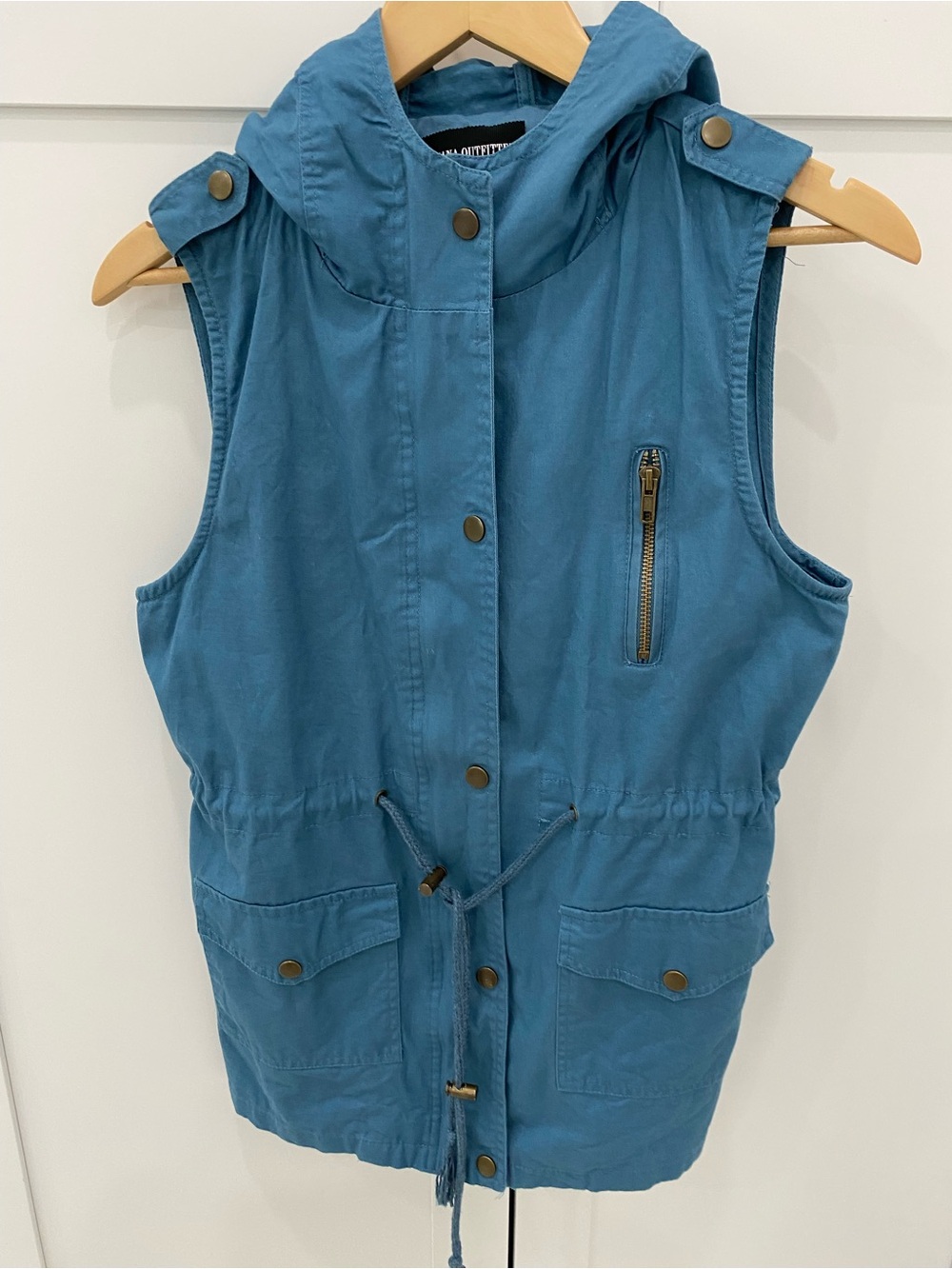 Zenana Outfitters Teal Utility Hooded Vest with side pockets and cinch waist